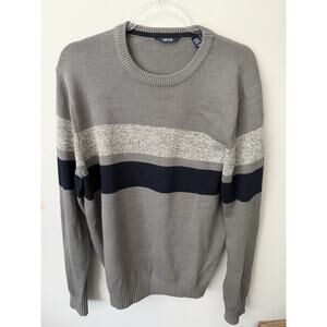 Mens IZOD Casual Sweater Striped Navy Gray Size Medium Great Condition